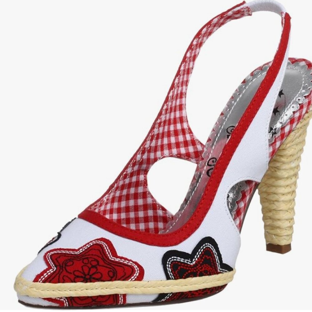 NWT Vintage Y2K Naughty Monkey Bud and Bloom White Slingback Heels